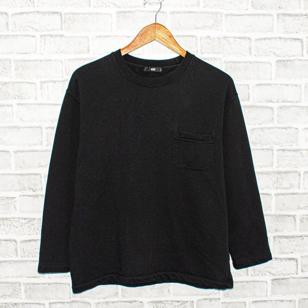 HARE Japan Men's crew Sweatshirt Black Terry Size Small